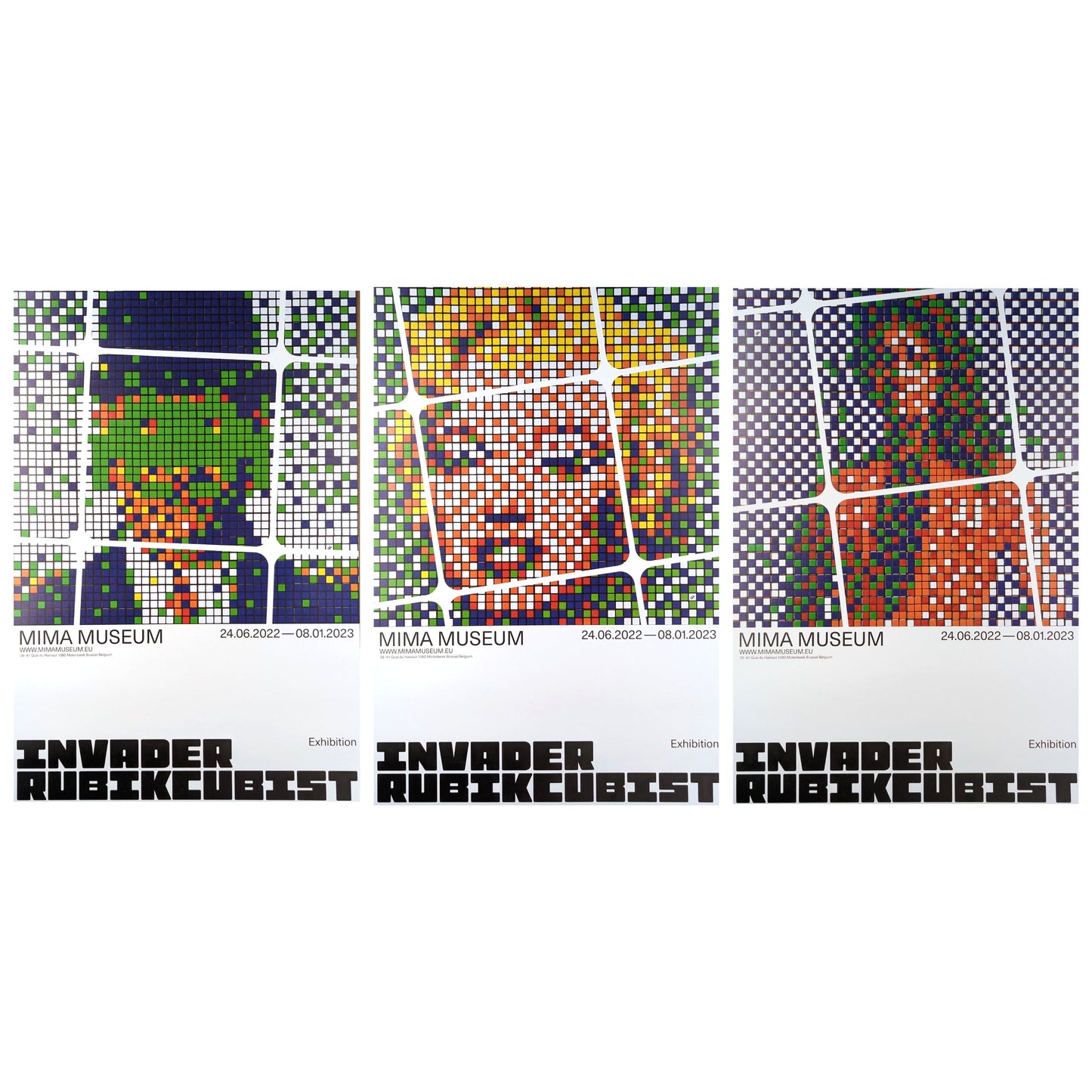 Invader Rubikcubist original exhibition poster set of 3
