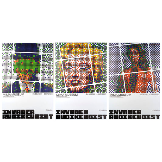 Invader Rubikcubist original exhibition poster set of 3