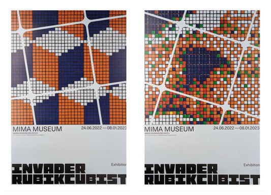 Invader Rubikcubist original exhibition poster set of 2